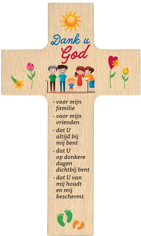 Houten kruisje 9x15cm; Dank U God
