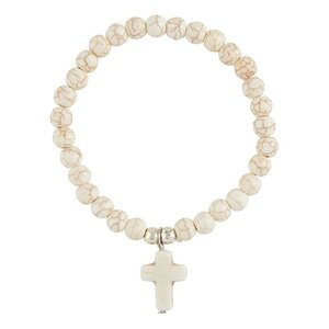 Stenen kralen armband met kruisje - WIT
