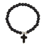 Stenen kralen armband met kruisje - ZWART