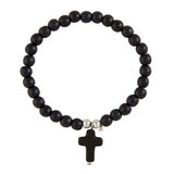 Stenen kralen armband met kruisje - ZWART