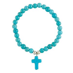Stenen kralen armband met kruisje - BLAUW