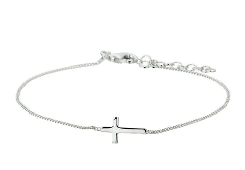 Zilveren gourmet armband met kruisje 17 - 20 cm.