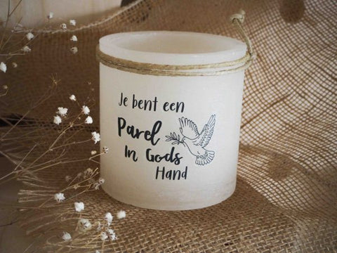 Windlicht maat S - Je bent een parel in Gods Hand