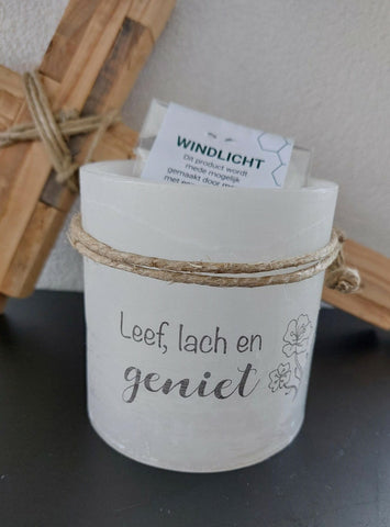 Windlicht maat S - Leef, lach en geniet