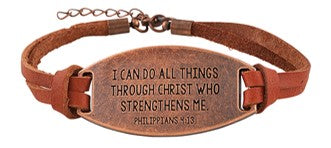 Armband leer/metaal -  bruin