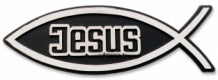 Auto embleem - Ichtusvis met tekst Jesus - Zilver